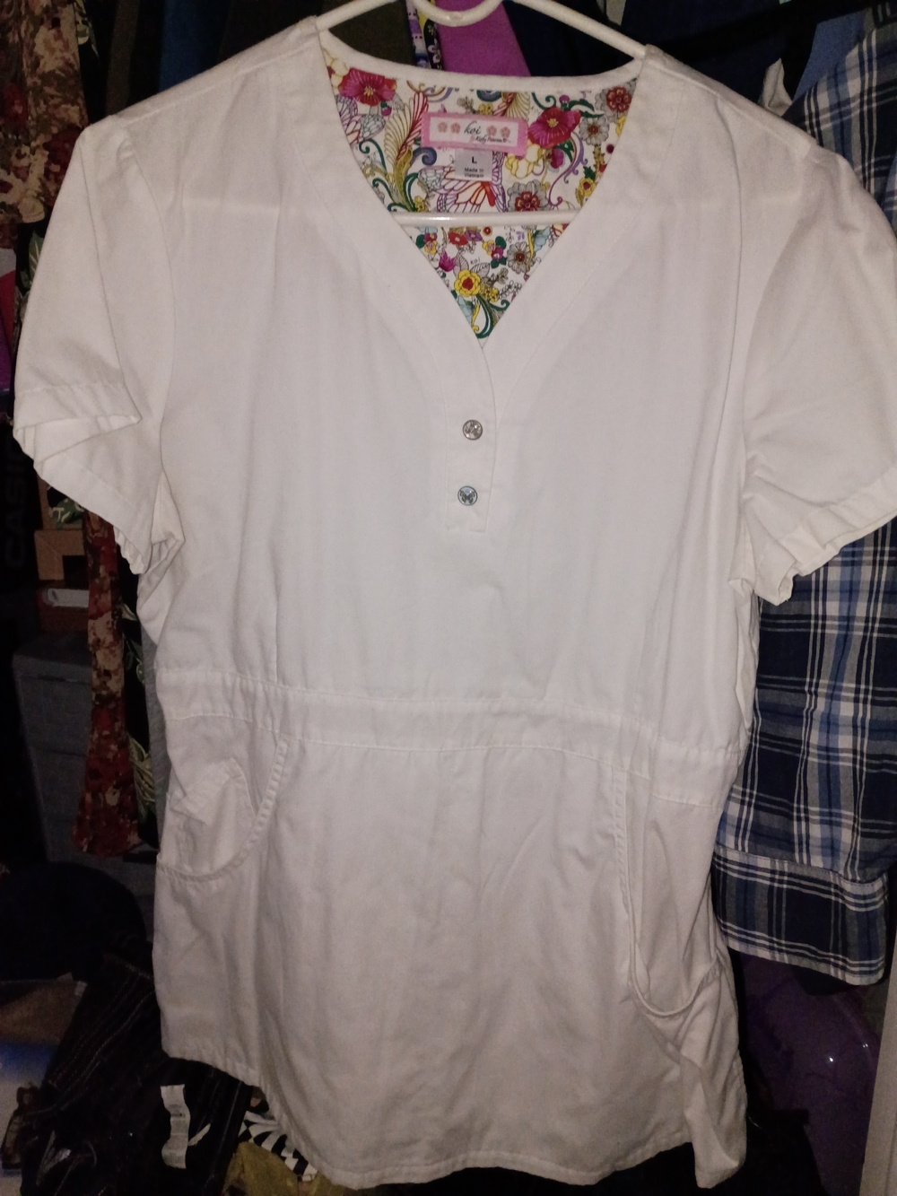 White Koi Medical Scrub Top